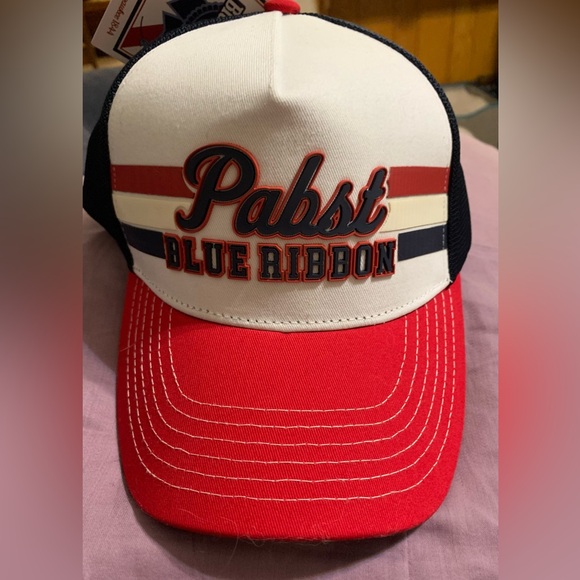 Pabst Blue Ribbon Red and White Cap snap back hat nwt - Picture 1 of 8